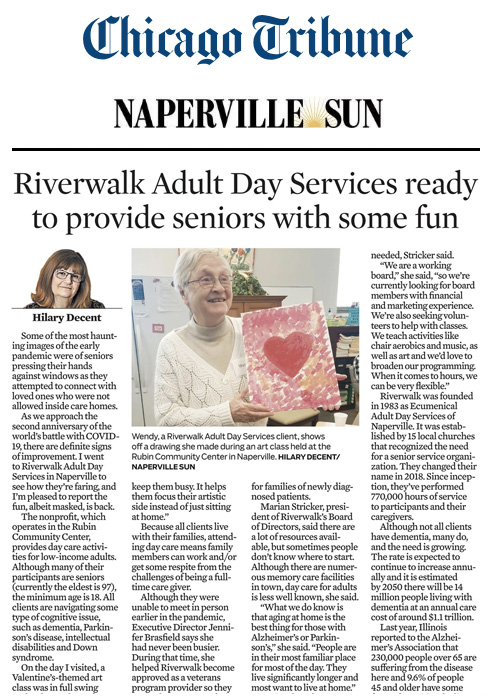 Naperville Sun newpaper photo:Riverwalk Adult Day Services ready to provide seniors with some fun